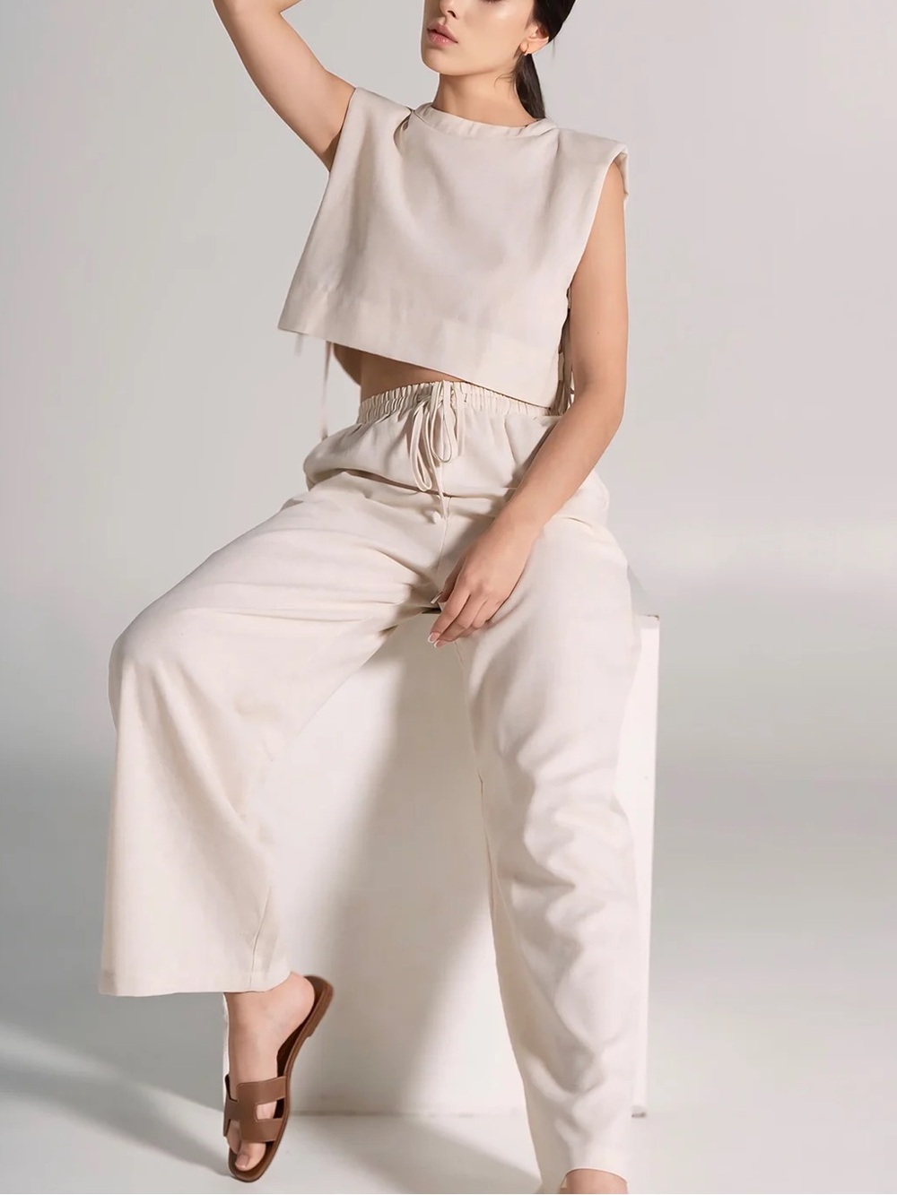 Linen Two Piece Wide Leg Pants Set - Picture 5 of 8